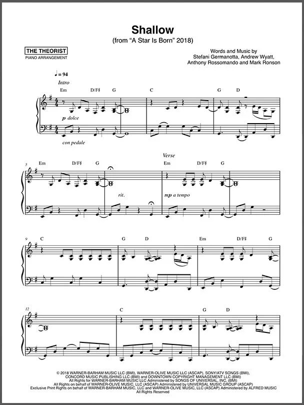Shallow digital sheet music